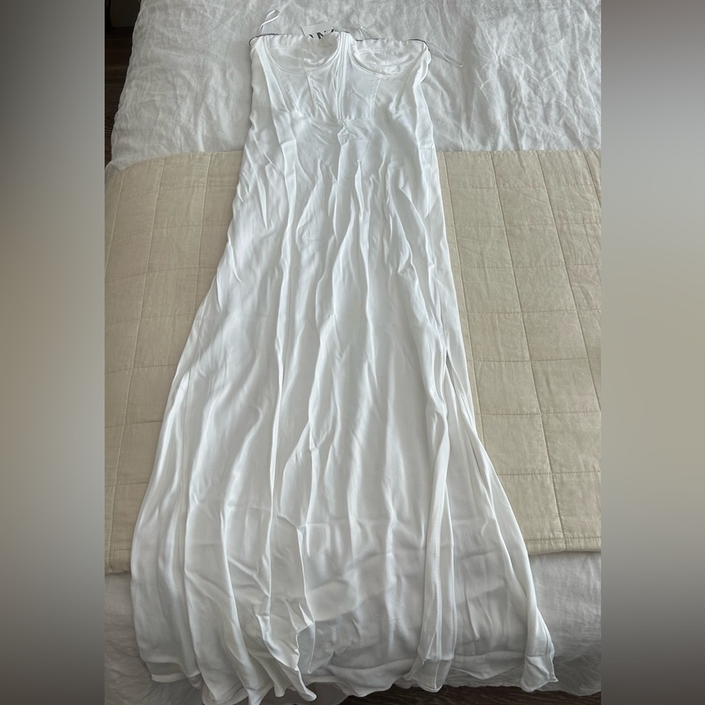 Zara White Strapless Dress with rhinestones